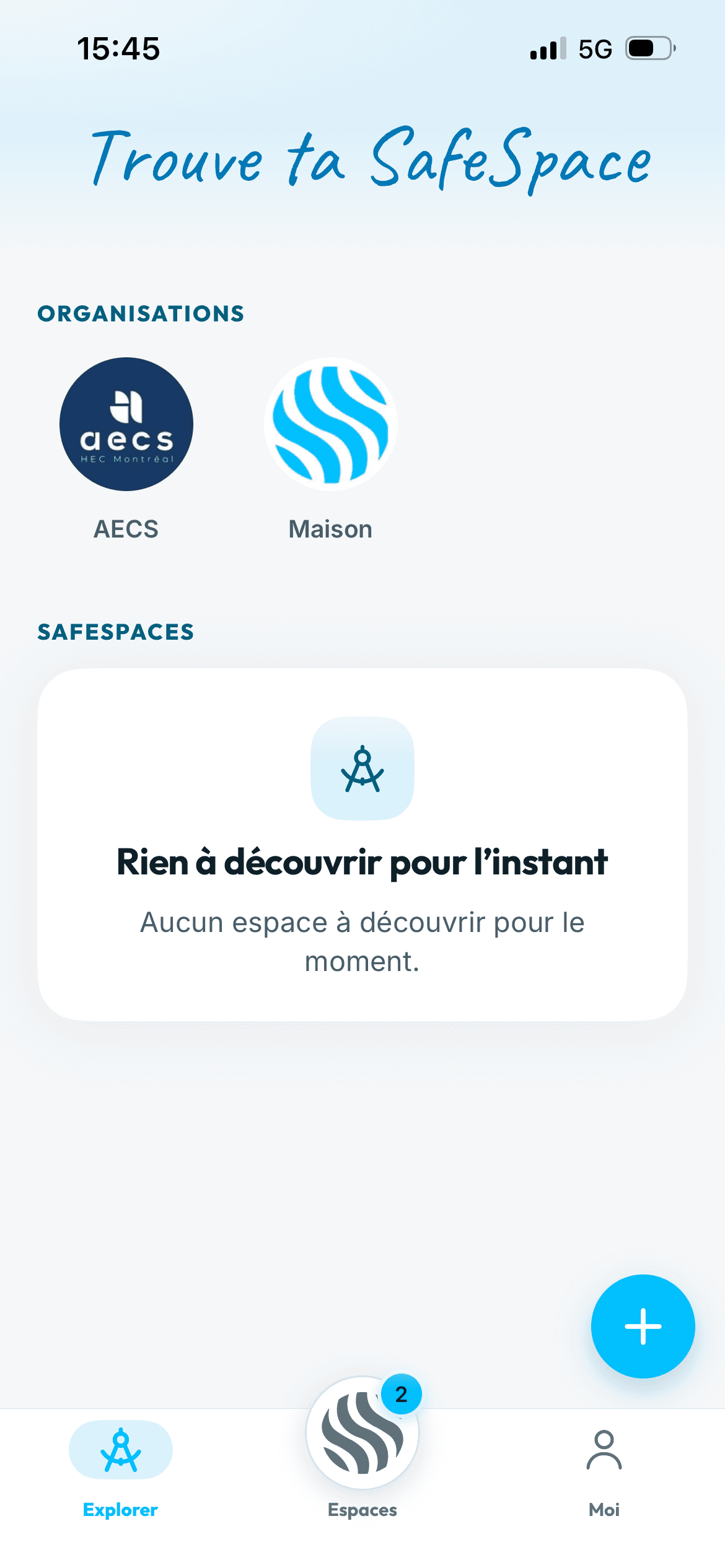 L’écran Explorer de l’app SafeSpace, où l’on trouve l’AECS